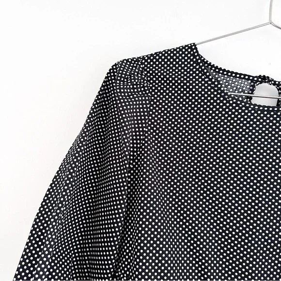 Who What Wear Black Polka Dot Blouse / 3/4 Sleeves & Back Tie Detail - Picture 4 of 8